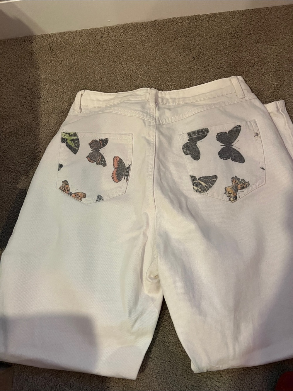 White Butterfly Print Pants